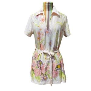 Vintage Teddi of California Pastel Floral Print Blouse 0896